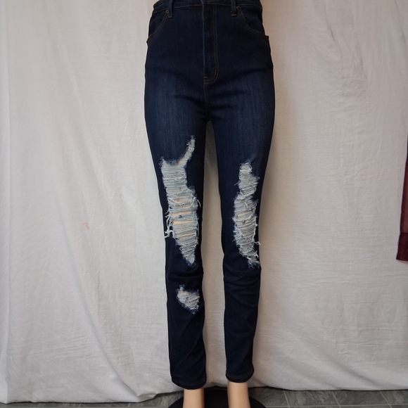 AKIRA Denim - AKIRA Midnight Blue High Rise Ripped Jeans Size 13/W30